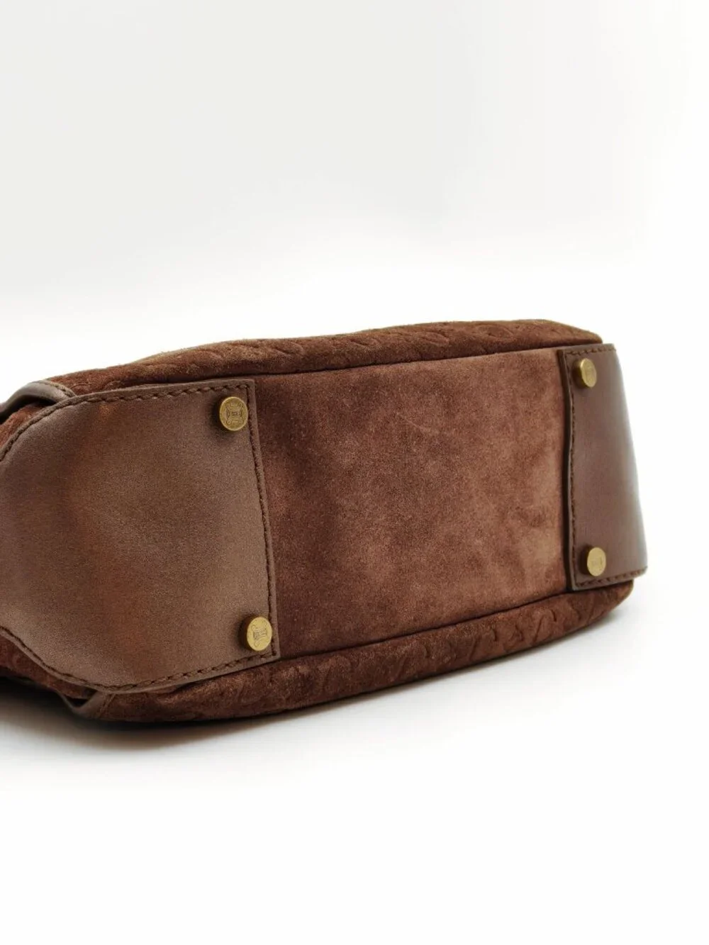 Celine Brown Suede Macadam Monogram Shoulder Hobo Bag Gold Hardware Italy Vintag